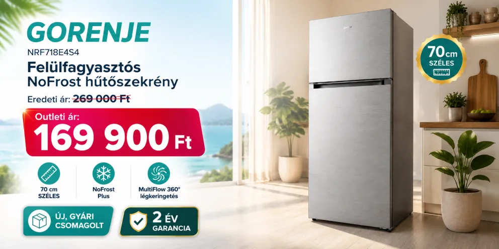 Gorenje NRF718E4S4 felülfagyasztós NoFrost hűtőszekrény 70 cm széles
